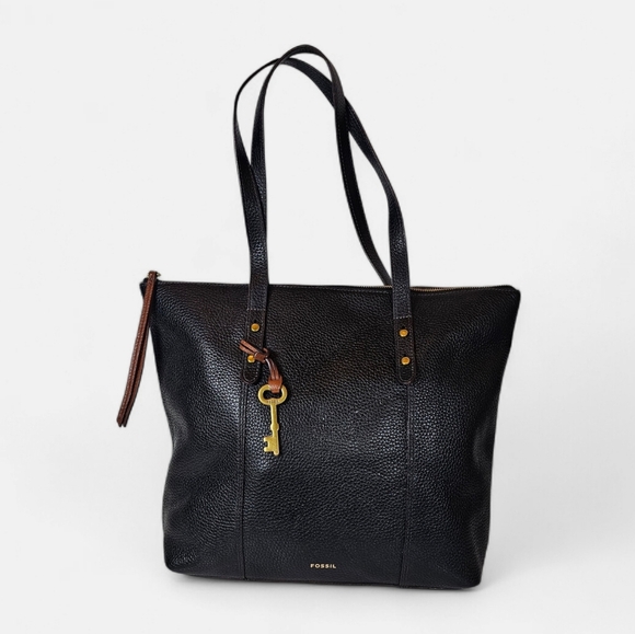 Fossil Handbags - ✨ Fossil Jenna Black Pebbled Leather Tol Zip Tote Bag - EUC